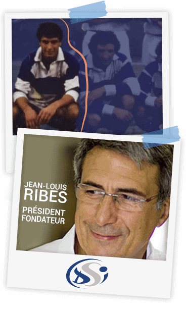 Une ancienne photo de jean-Louis Ribes en joueur de rugby et une photo portrait de jean-Louis Ribes.